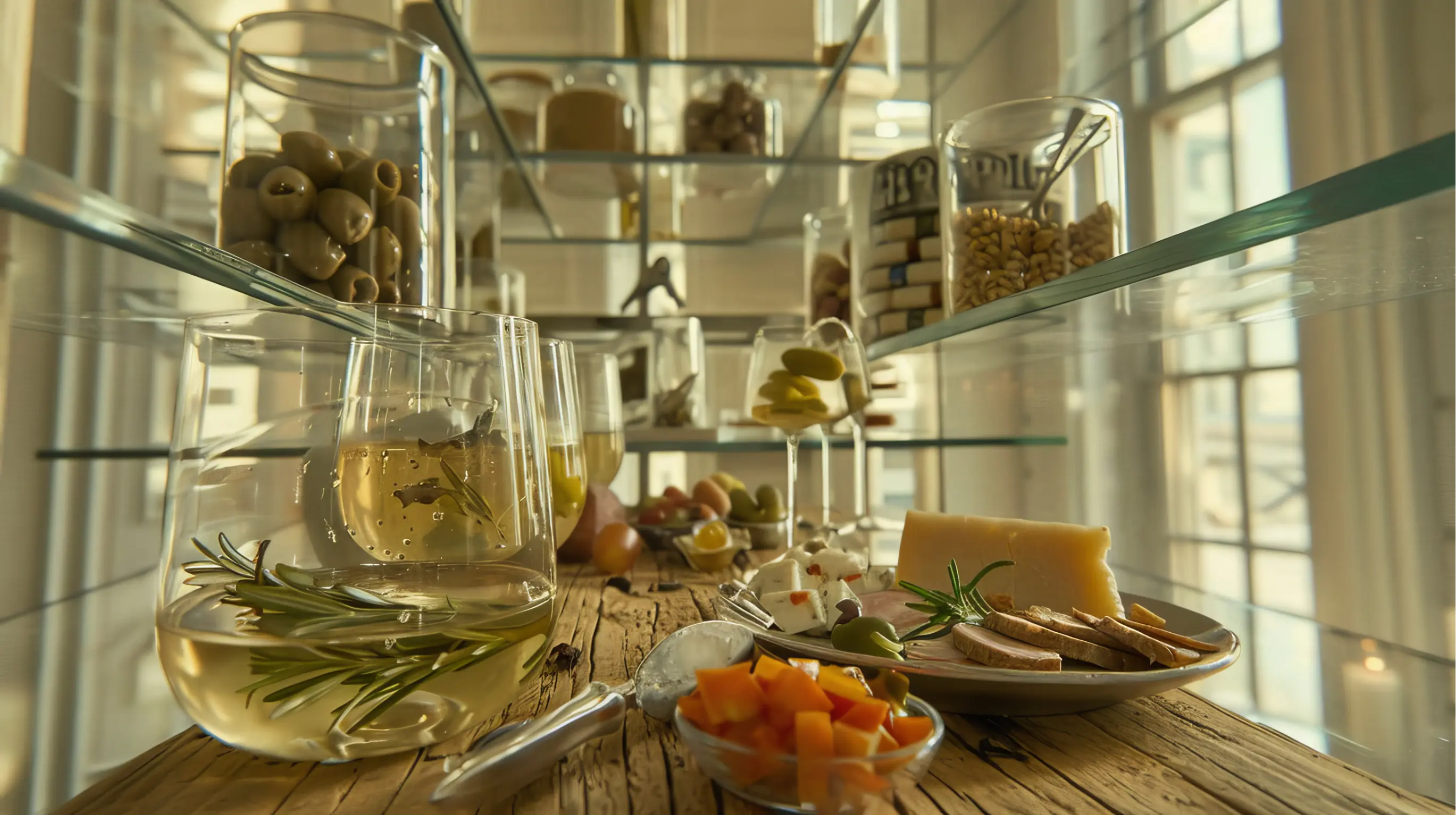 Charcuterie board with water