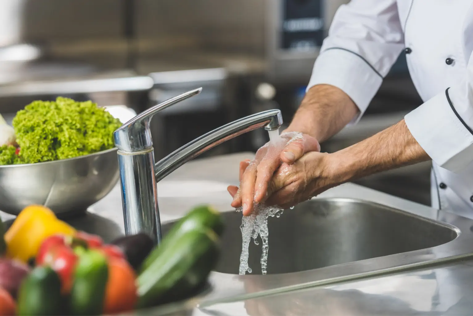 Hand washing in kitchen